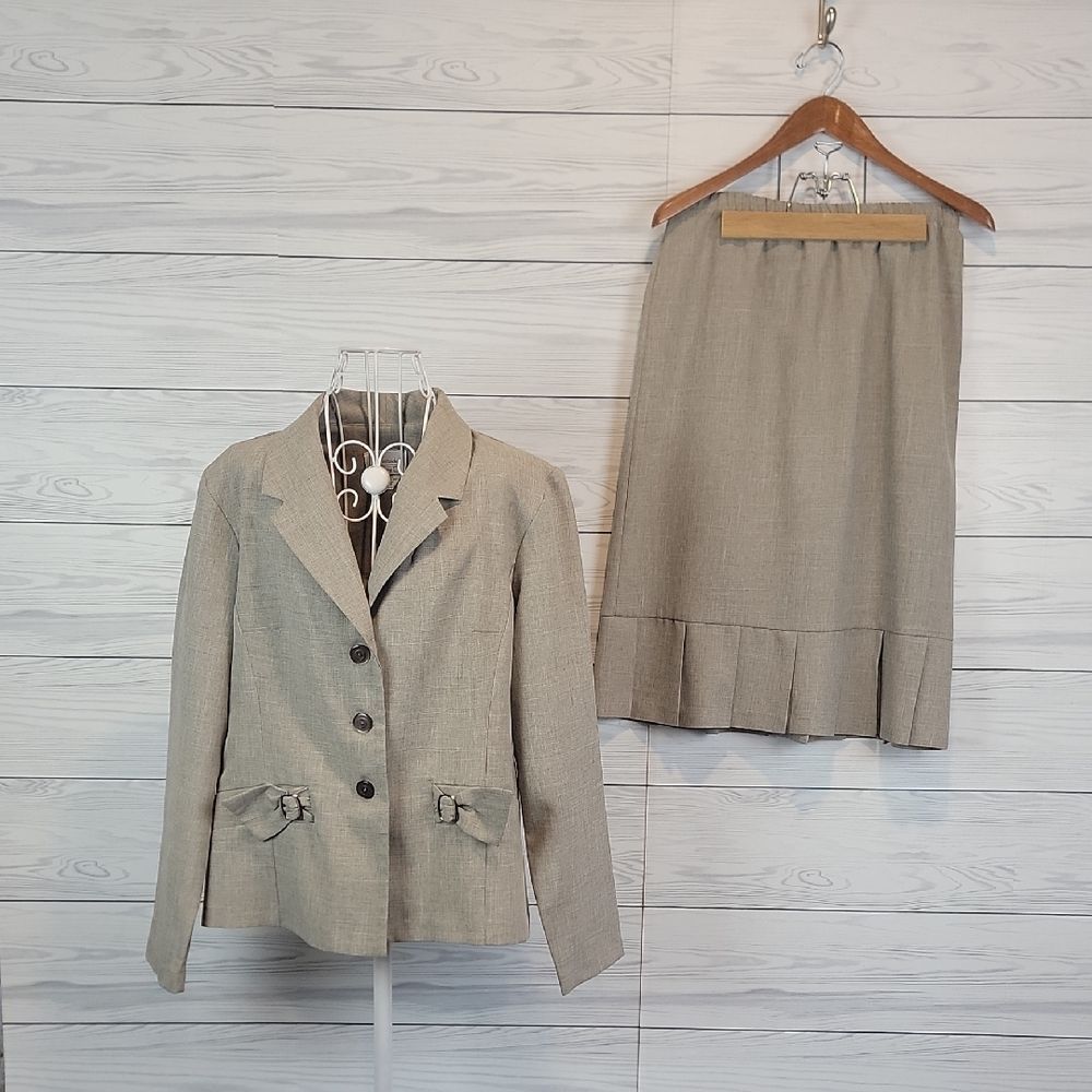 Westside Clothing Co Suit Blazer and Skirt Set Vintage - Tan Womens Size 12
